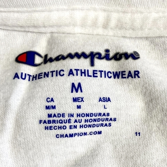 Champion Spell Out Logo Long Sleeve T-Shirt White Men's Medium M 100% Cotton EUC - Picture 4 of 6